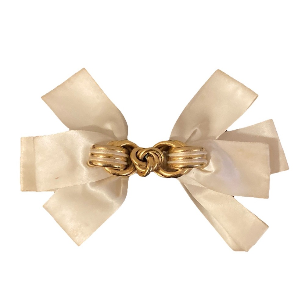 Kirks Folly Romance Bow Hair Barrette Cream Ivory Gold France
